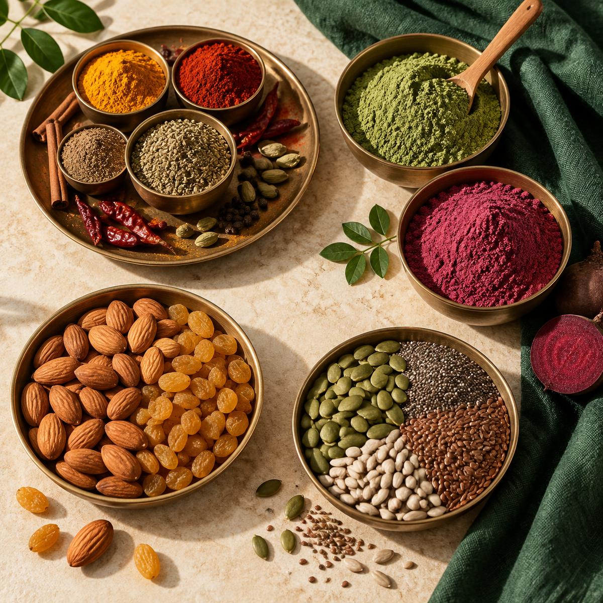 Natural spices, seeds and dry fruits